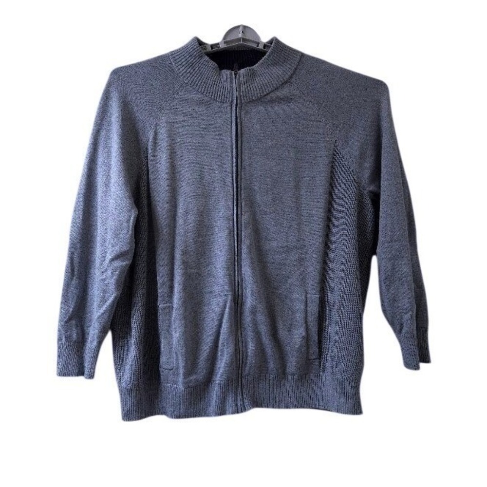 Lands End‎ Mens Full Zip Mock Neck Sweater 2XL Gray Cotton Modal Blend